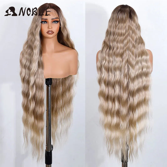 Noble Synthetic Lace Front Wig 36 " Long Wavy Lace Part Body Wavy Golden Wig For Women Lace Front Wig Ombre Blonde Cosplay Wig