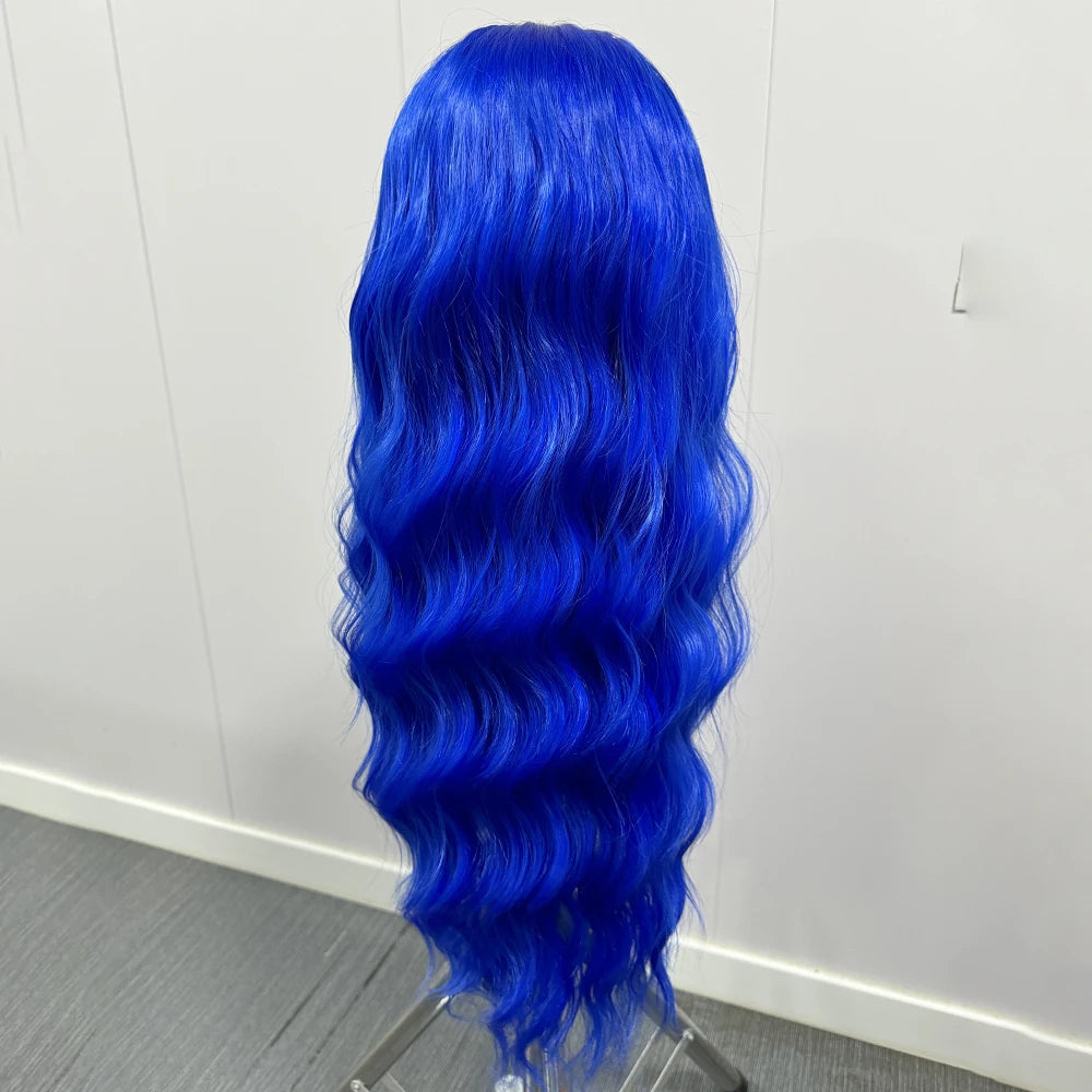 Bright Purple Natural Wave Wig Synthetic Lace Front Wigs for Women Long Loose Deep Curl Lace Wig Purple Wig Daily Use Cosplay