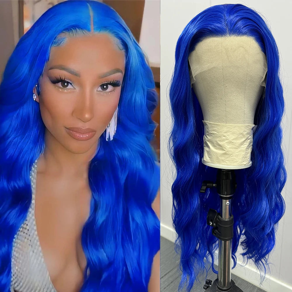 Bright Purple Natural Wave Wig Synthetic Lace Front Wigs for Women Long Loose Deep Curl Lace Wig Purple Wig Daily Use Cosplay