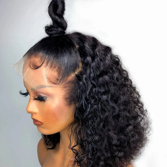 13X4 Water Wave Lace Front Wig Short Curly Bob Wig Pre Plucked 250% Density Deep Wave 100% Virgin Human Hair for Women 10 Inch