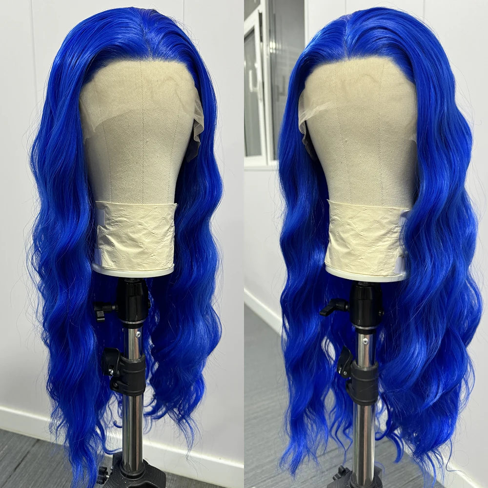 Bright Purple Natural Wave Wig Synthetic Lace Front Wigs for Women Long Loose Deep Curl Lace Wig Purple Wig Daily Use Cosplay