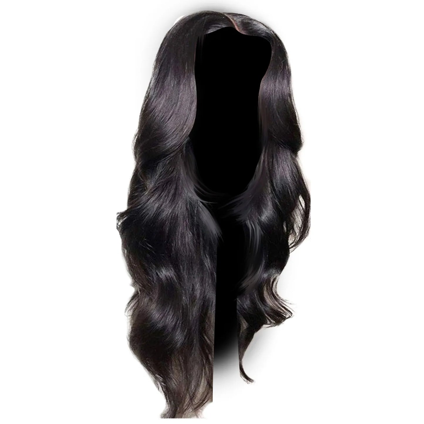 Black Synthetic Wig Premium Natural Black Wavy Synthetic Wig For Women Middle Part Curly Natural Looking Long Full Volume