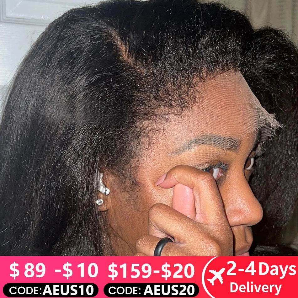 Kinky Straight 13x4 HD  Lace Front Wig Human Hair PrePlucked Yaki Transparent HD Lace Frontal Wigs Human Hair Wigs For Women