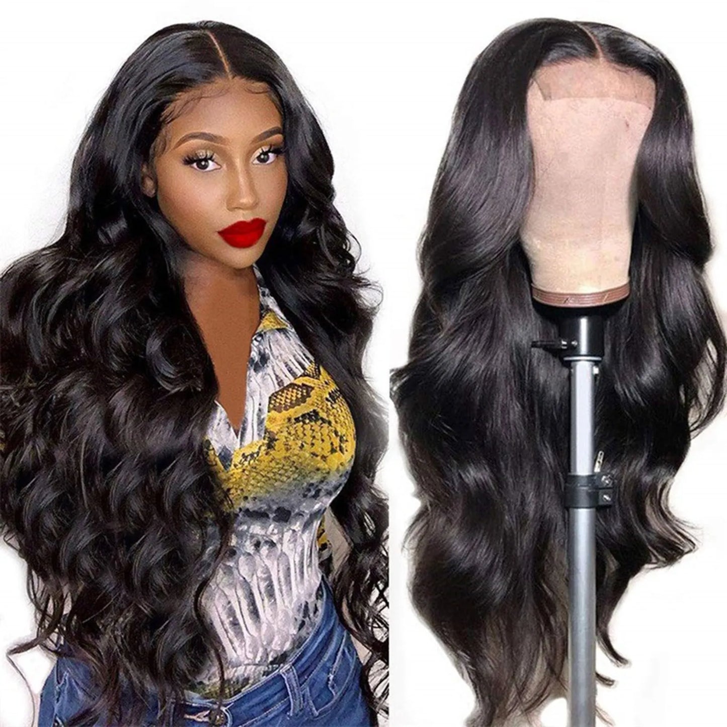 Black Synthetic Wig Premium Natural Black Wavy Synthetic Wig For Women Middle Part Curly Natural Looking Long Full Volume