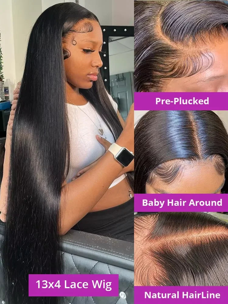300% Density 36 Inch Bone Straight Vietnamese Human Hair Wig For Women 13x4 Hd Transparent Lace Frontal Wig Remy Hair Preplucked