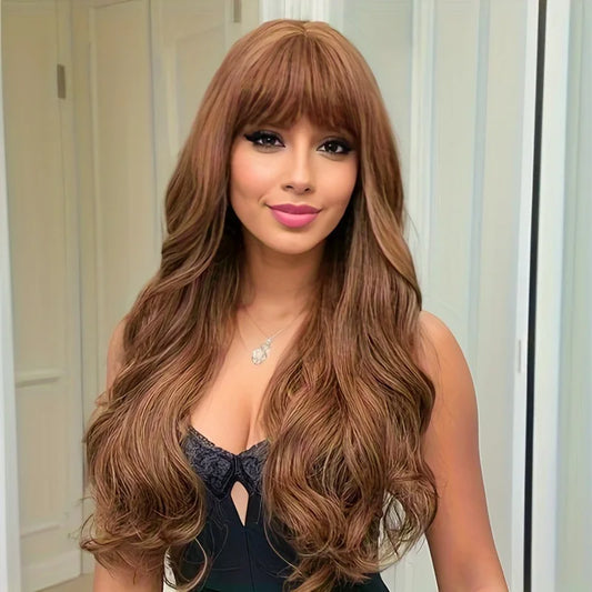 Best-selling synthetic fiber long curly air bangs big wave high temperature silk mechanism full head wig