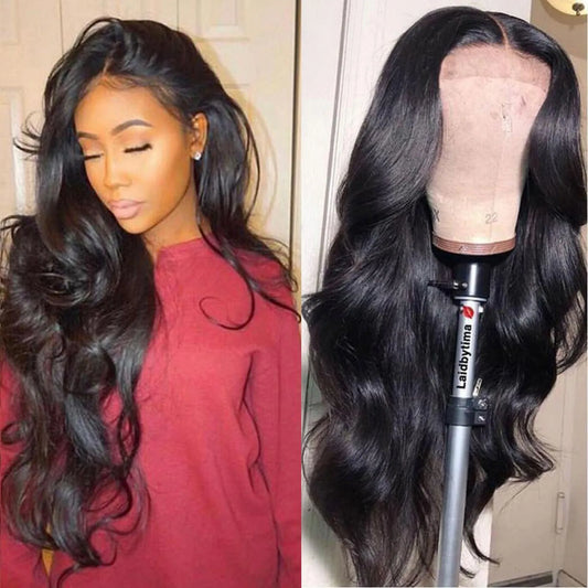 Black Synthetic Wig Premium Natural Black Wavy Synthetic Wig For Women Middle Part Curly Natural Looking Long Full Volume