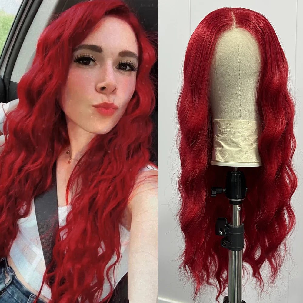 Bright Purple Natural Wave Wig Synthetic Lace Front Wigs for Women Long Loose Deep Curl Lace Wig Purple Wig Daily Use Cosplay