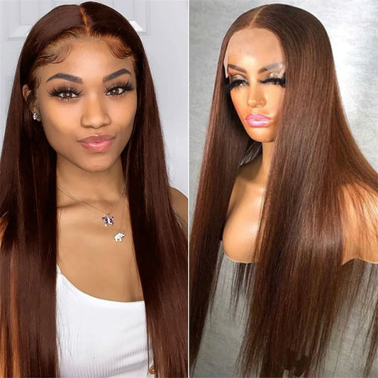 13x4 30 40 Inch Chocolate Brown Straight Lace Front Human Hair Wig 13x6 Transparent Hd Pre Plucked Lace Frontal Wigs For Women