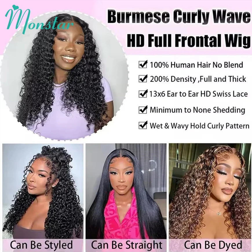300 400 High Density Lace Wig 12A Burmese Curly Hair Wig Hd Lace Wig 13x6 Human Hair Vietnamese 13x4 Full Frontal Human Hair Wig