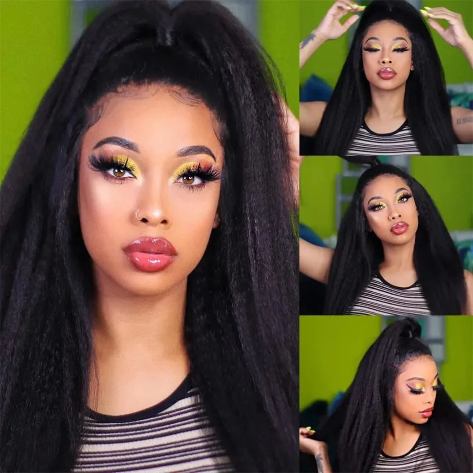 Kinky Straight 13x4 HD  Lace Front Wig Human Hair PrePlucked Yaki Transparent HD Lace Frontal Wigs Human Hair Wigs For Women