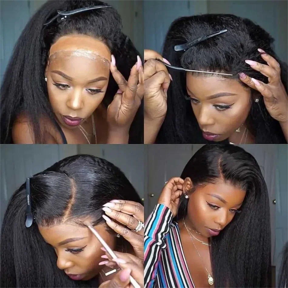 Kinky Straight 13x4 HD  Lace Front Wig Human Hair PrePlucked Yaki Transparent HD Lace Frontal Wigs Human Hair Wigs For Women