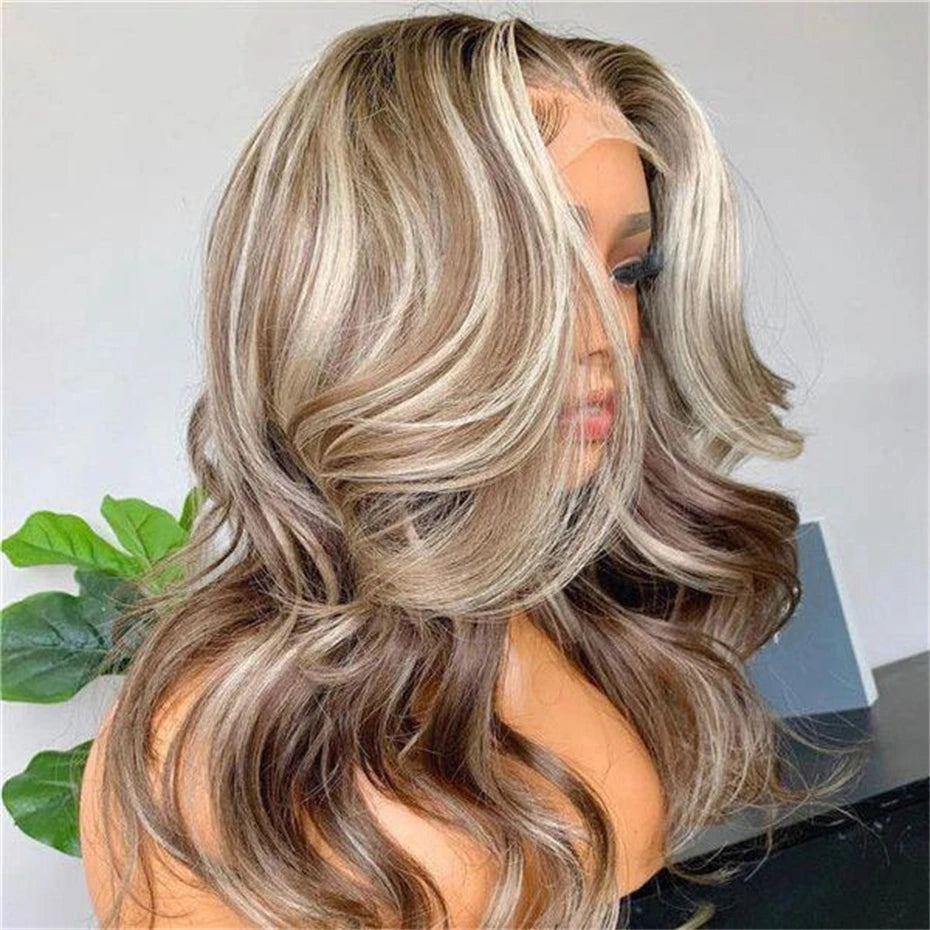 13x6 Highlight Ash Blonde Wigs Human Hair Brazilian Body Wave Lace Front Human Hair Wigs 613 Blonde Color 13x6 Lace Frontal Wigs