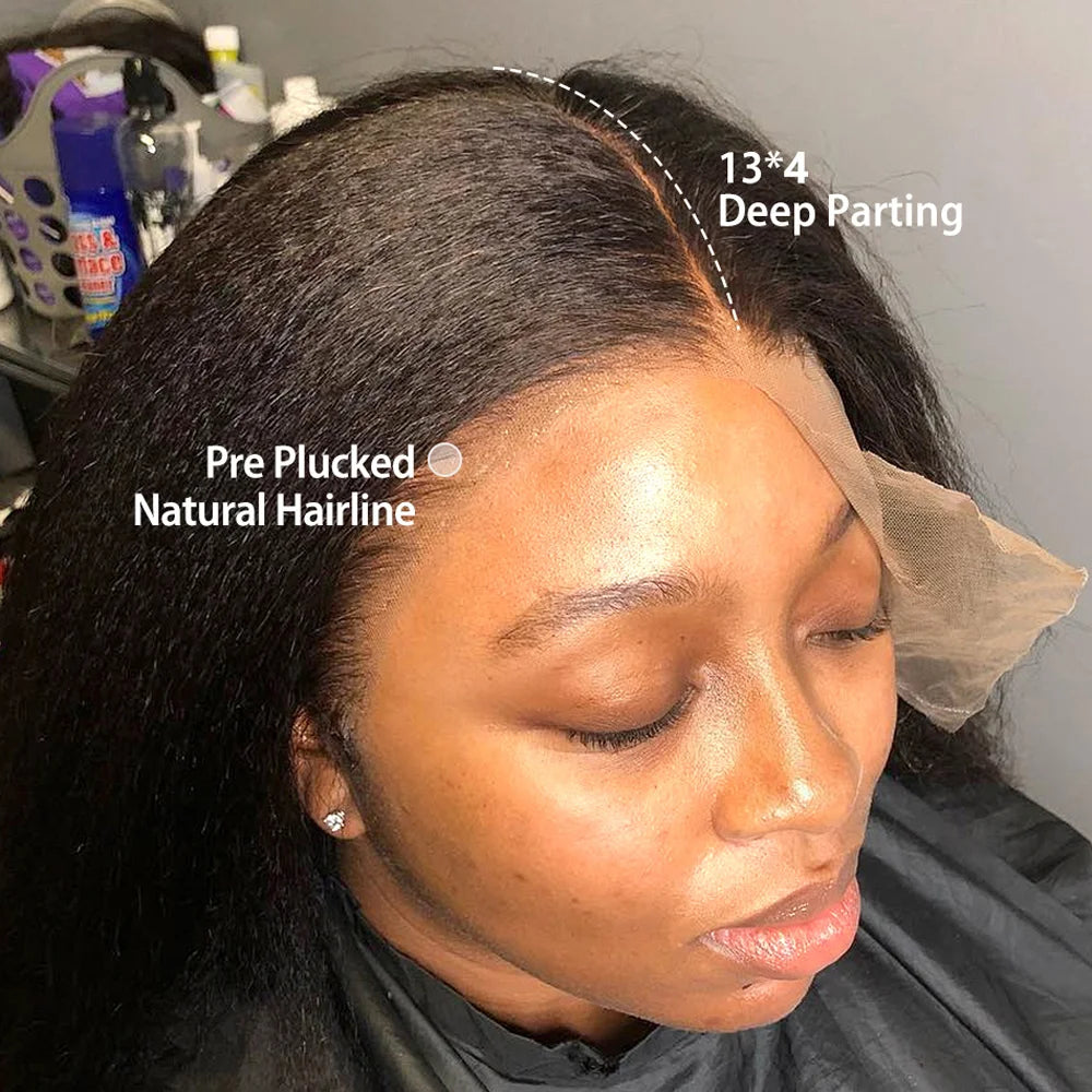 Kinky Straight 13x4 HD  Lace Front Wig Human Hair PrePlucked Yaki Transparent HD Lace Frontal Wigs Human Hair Wigs For Women